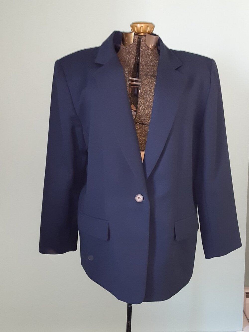 PENDLETON 100% VIRGIN WOOL NAVY BLUE ONE BUTTON BLAZER JACKET FULLY LINED 16W